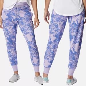 Columbia PFG Slack Water French Terry Joggers Womens Sz XL Blue Purple Floral